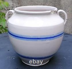 Antique Languedoc Pot à Confit with Blue Bands and Borders