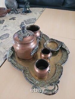 Antique Necessary Service: Smoker's Pot of Copper Bronze Ointment Tobacco Rocaille