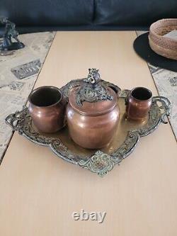 Antique Necessary Service: Smoker's Pot of Copper Bronze Ointment Tobacco Rocaille