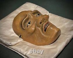 Antique Noh Mask Japanese Theater Meiji Hand-Carved Wood Signed