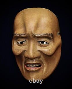 Antique Noh Mask Japanese Theater Meiji Hand-Carved Wood Signed