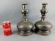 Antique Pair Candlesticks Pewter Stem Short Rising From Bulbos Base 18 T