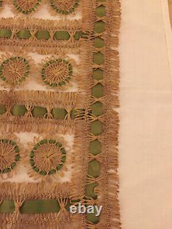 Antique Panel In Rare And Exceptional Raffia And Satin