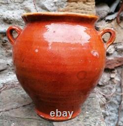 Antique Pot à Confit Provençal Pottery with Brown-Orange Glaze and Yellow Interior