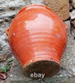 Antique Pot à Confit Provençal Pottery with Brown-Orange Glaze and Yellow Interior