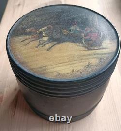 Antique Russian Lacquer Box 19th Century Troika Scene 12x12cm Silver Interior