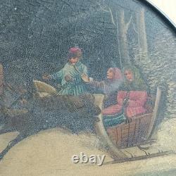 Antique Russian Lacquer Box 19th Century Troika Scene 12x12cm Silver Interior