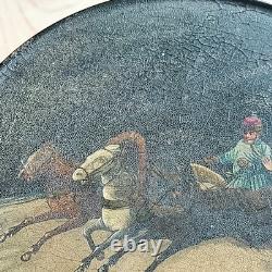 Antique Russian Lacquer Box 19th Century Troika Scene 12x12cm Silver Interior