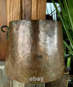 Antique Rustic Hammered Copper Witch's Cauldron Inverted Truncated Cone 19th Century