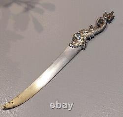 Antique Silver-Plated Bronze Letter Opener with Dolphin Handle, 19th Century