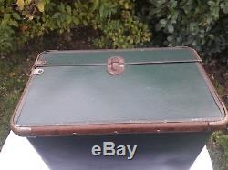 Antique Trunk Suitcase Travel Art Deco Wood Storage Chest Green Key