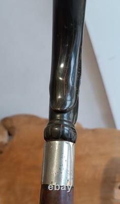 Antique Walking Stick with a Carved Ebony Handle