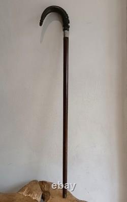 Antique Walking Stick with a Carved Ebony Handle