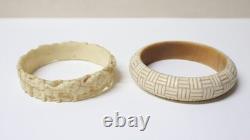 Antique White Celluloid Bracelets Decorated with 19th-20th Century Patterns