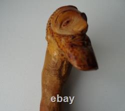 Antique Wooden Cane with Grotesque Religious Face FOLK ART 91 cm