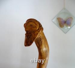 Antique Wooden Cane with Grotesque Religious Face FOLK ART 91 cm