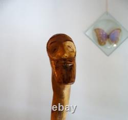 Antique Wooden Cane with Grotesque Religious Face FOLK ART 91 cm