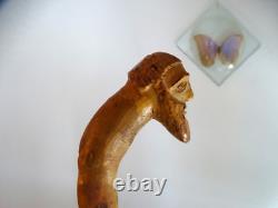 Antique Wooden Cane with Grotesque Religious Face FOLK ART 91 cm