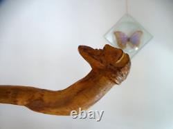 Antique Wooden Cane with Grotesque Religious Face FOLK ART 91 cm