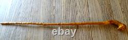 Antique Wooden Cane with Grotesque Religious Face FOLK ART 91 cm