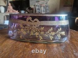 Antique amethyst glass and gilt jardinière attributed to Moser Karlsbad