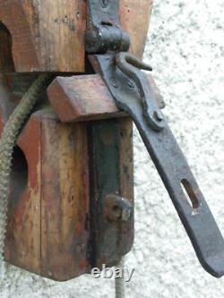 Antique authentic wood and iron pulley 19th century