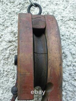 Antique authentic wood and iron pulley 19th century