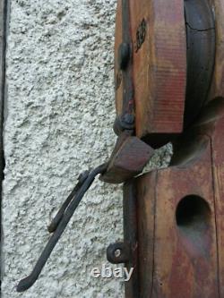 Antique authentic wood and iron pulley 19th century