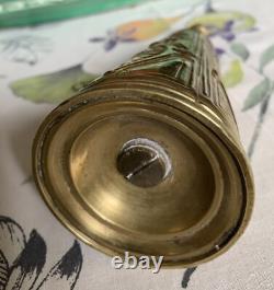 Antique brass priming powder flask with embossed decoration, 19th century
