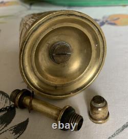 Antique brass priming powder flask with embossed decoration, 19th century