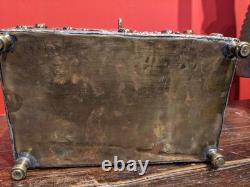 Antique bronze footed small chest finely decorated engraved jewelry box