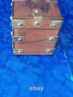Antique cigar box wooden case with yellow copper fittings