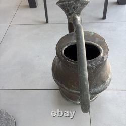 Antique copper baluster watering can, dovetail handle, 19th century