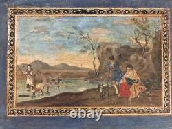 Antique painted work box, poplar panel, mirror, sewing casket, 1800