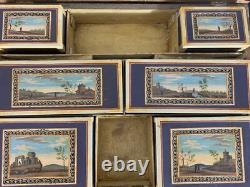 Antique painted work box, poplar panel, mirror, sewing casket, 1800