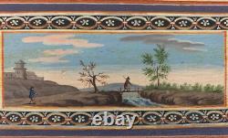 Antique painted work box, poplar panel, mirror, sewing casket, 1800