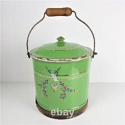 Antique rare enamelware chamber pot comfort bucket night vase