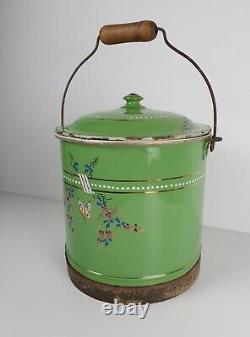 Antique rare enamelware chamber pot comfort bucket night vase