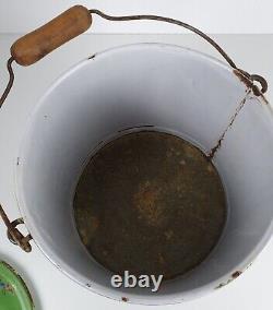 Antique rare enamelware chamber pot comfort bucket night vase