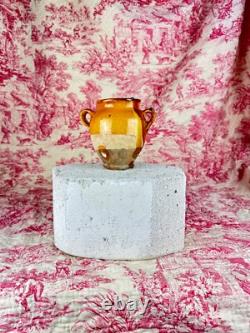 Antique small confit pot, yellow glazed terracotta, earthenware, Southwest, 19th century