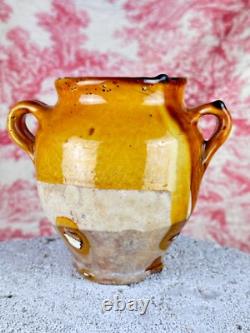 Antique small confit pot, yellow glazed terracotta, earthenware, Southwest, 19th century