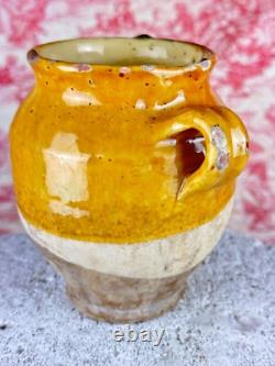 Antique small confit pot, yellow glazed terracotta, earthenware, Southwest, 19th century