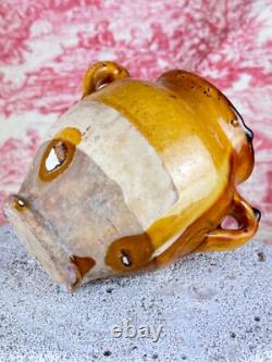 Antique small confit pot, yellow glazed terracotta, earthenware, Southwest, 19th century