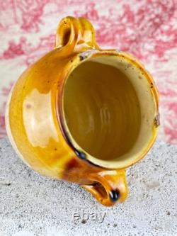 Antique small confit pot, yellow glazed terracotta, earthenware, Southwest, 19th century