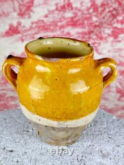 Antique small confit pot, yellow glazed terracotta, earthenware, Southwest, 19th century