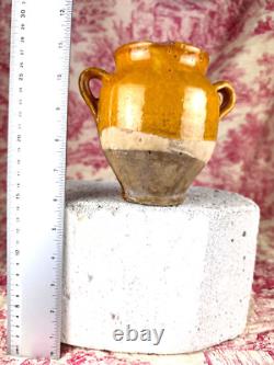 Antique small confit pot, yellow glazed terracotta, earthenware, Southwest, 19th century