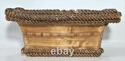 Antique straw marquetry box, 18th century, tomb-shaped, checkerboard, folk art