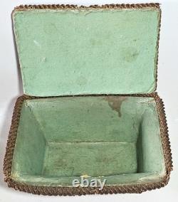 Antique straw marquetry box, 18th century, tomb-shaped, checkerboard, folk art