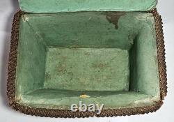 Antique straw marquetry box, 18th century, tomb-shaped, checkerboard, folk art