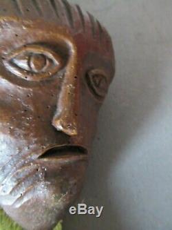 Archaic Medieval Head. Carved Wood Ht 17x10cm. Christ Suffering